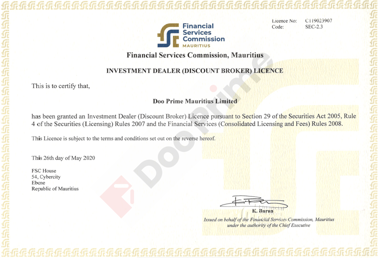 Doo Prime Mauritius has been granted the Mauritius FSC license